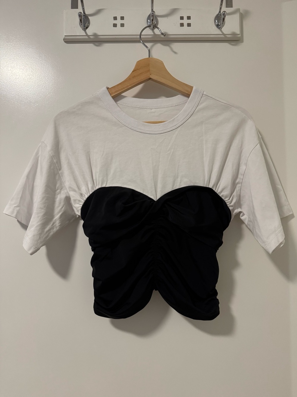 Maje Black & White Ruched Bustier T-Shirt Top Size M